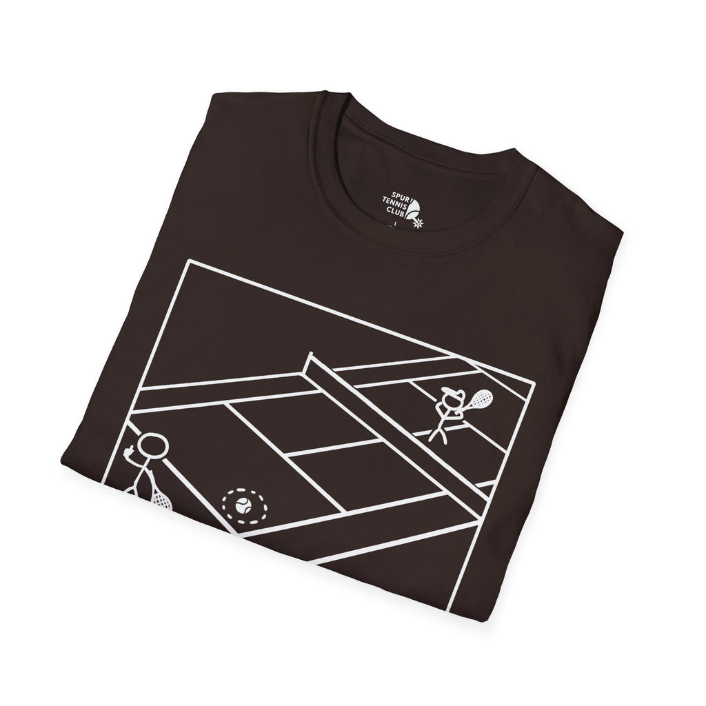 'OUT!' Funny Stick Figure Tennis Court Graphic Tee