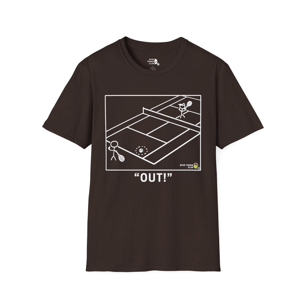'OUT!' Funny Stick Figure Tennis Court Graphic Tee