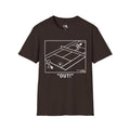 'OUT!' Funny Stick Figure Tennis Court Graphic Tee
