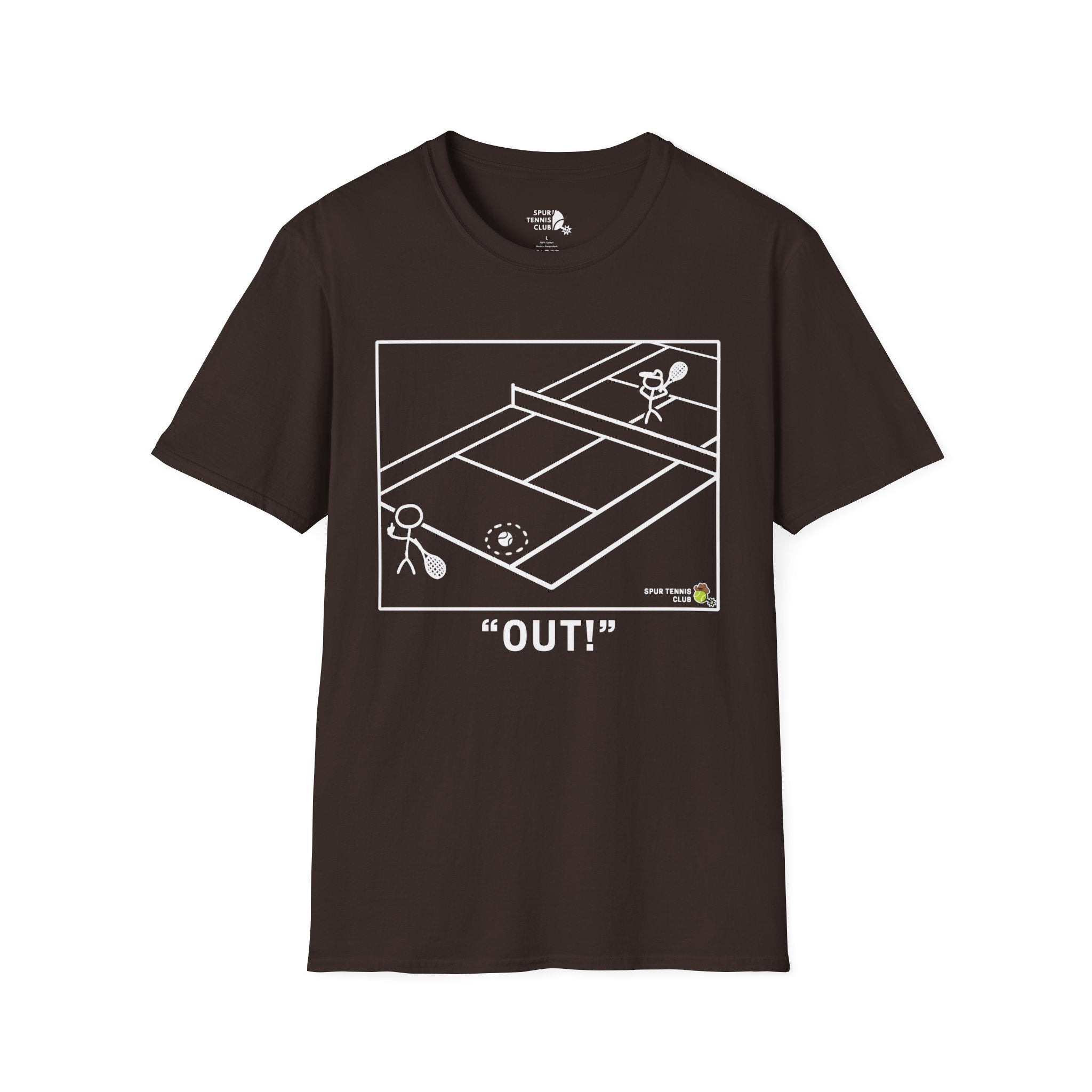 'OUT!' Funny Stick Figure Tennis Court Graphic Tee