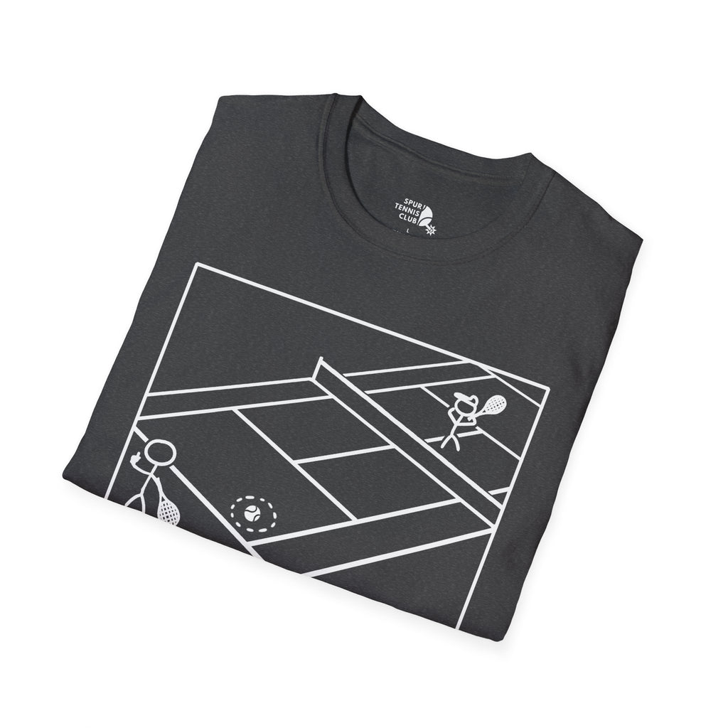 'OUT!' Funny Stick Figure Tennis Court Graphic Tee