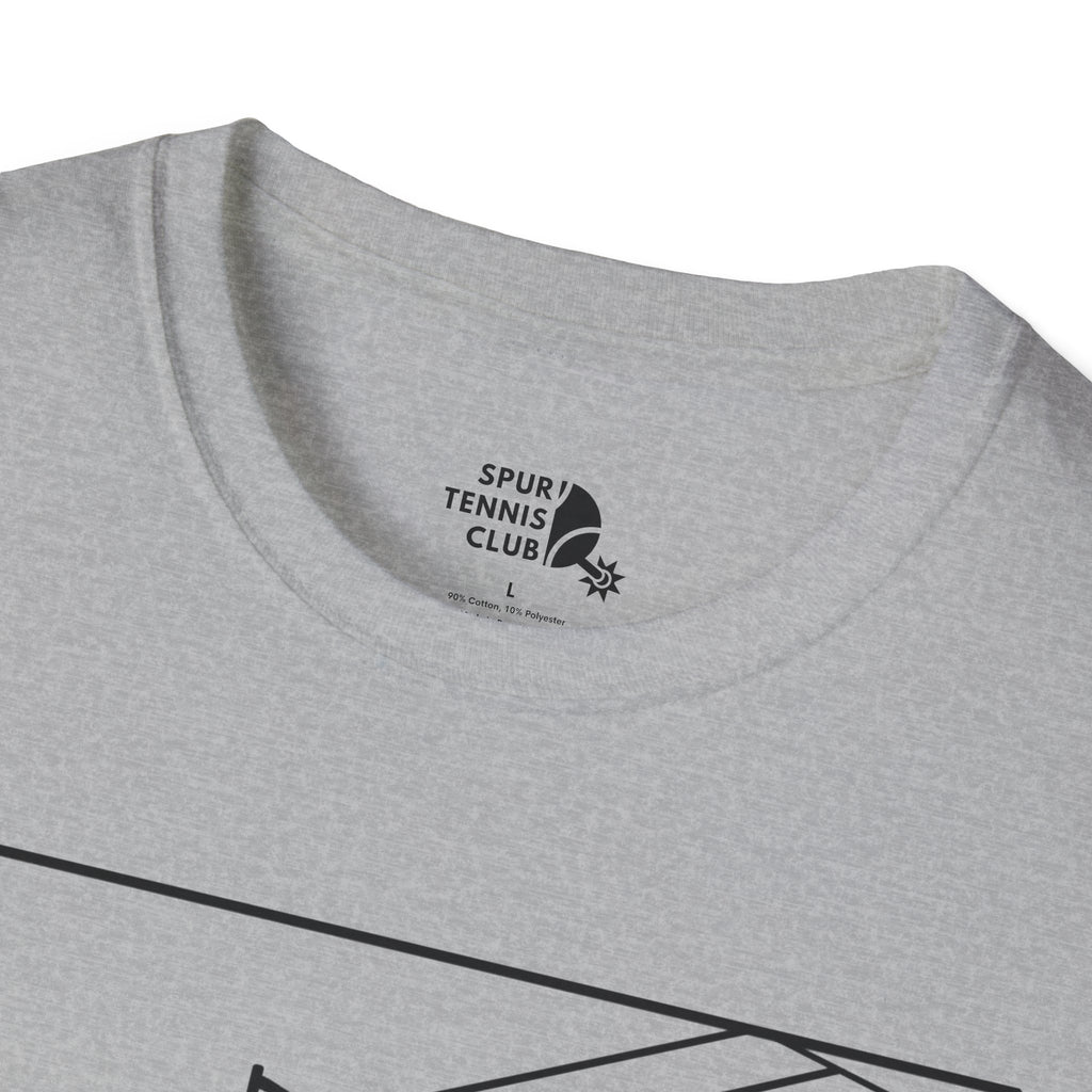 'OUT!' Funny Stick Figure Tennis Court Graphic Tee