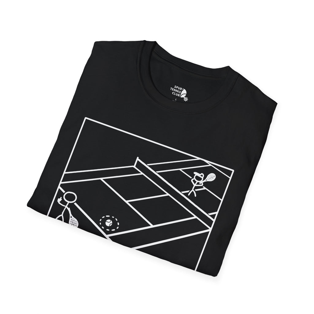 'OUT!' Funny Stick Figure Tennis Court Graphic Tee