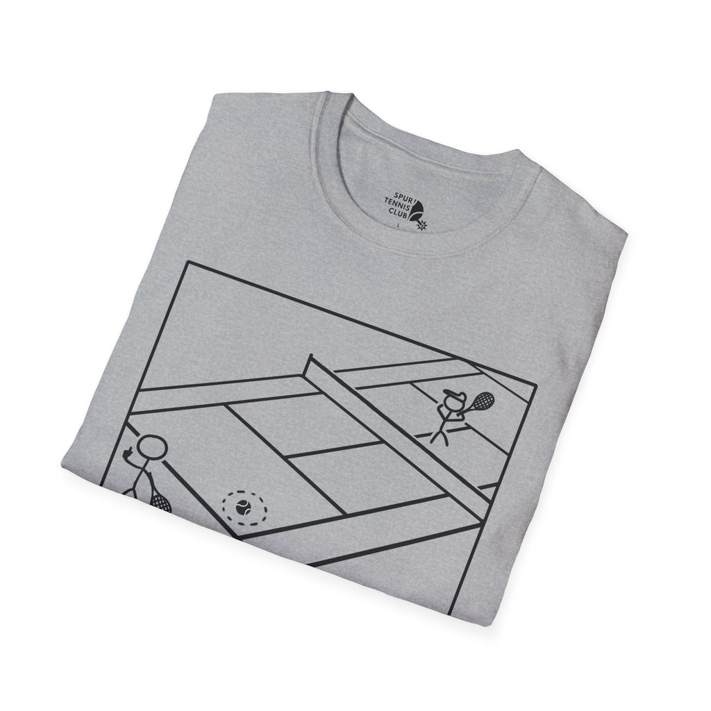 'OUT!' Funny Stick Figure Tennis Court Graphic Tee