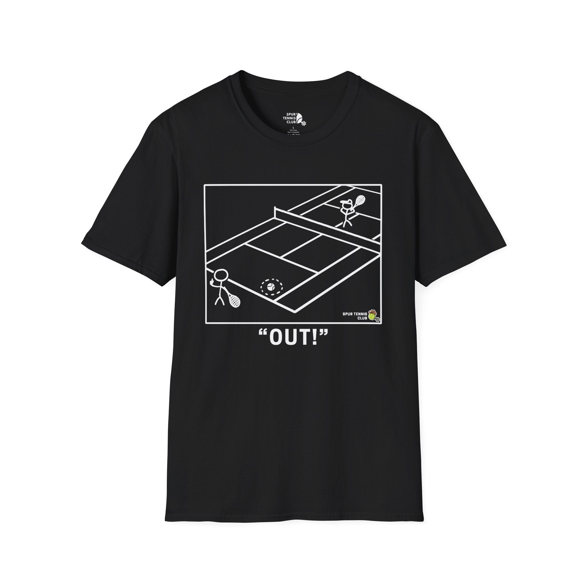 'OUT!' Funny Stick Figure Tennis Court Graphic Tee