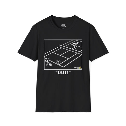 'OUT!' Funny Stick Figure Tennis Court Graphic Tee