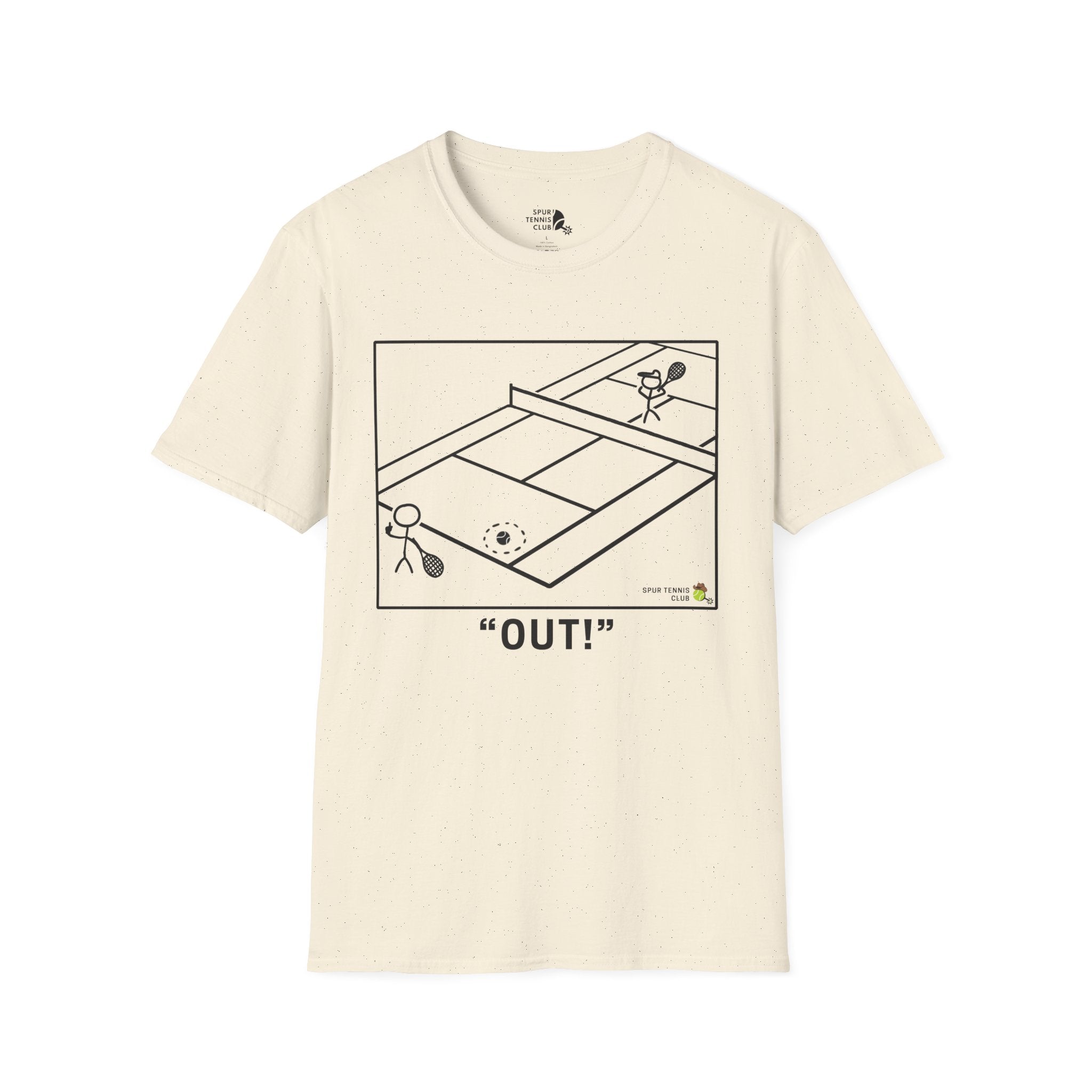 'OUT!' Funny Stick Figure Tennis Court Graphic Tee