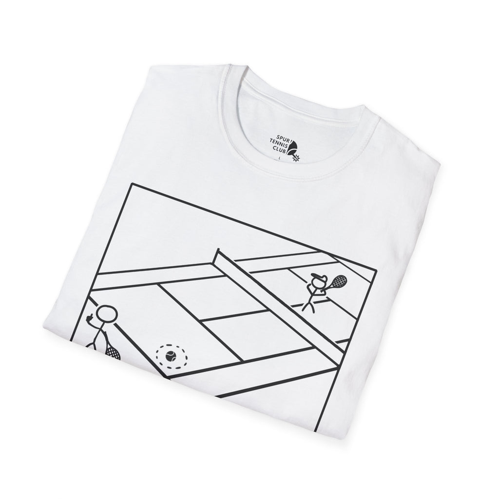 'OUT!' Funny Stick Figure Tennis Court Graphic Tee