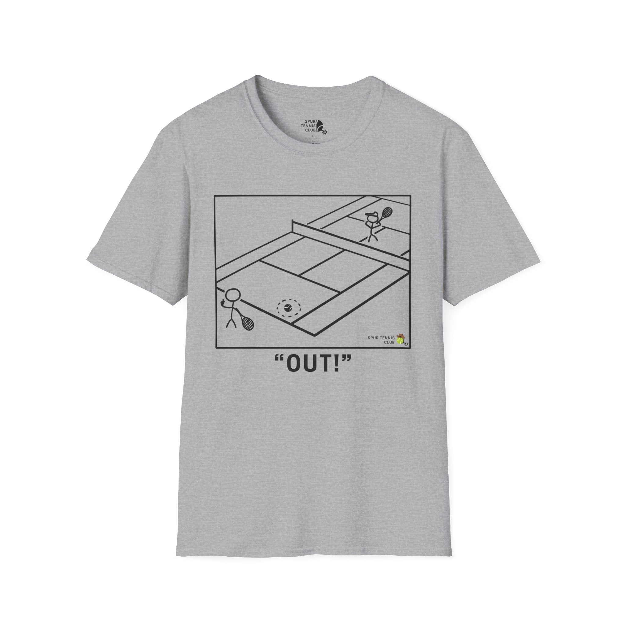 'OUT!' Funny Stick Figure Tennis Court Graphic Tee